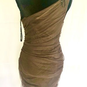 Dark brown asymmetrical sheer dress